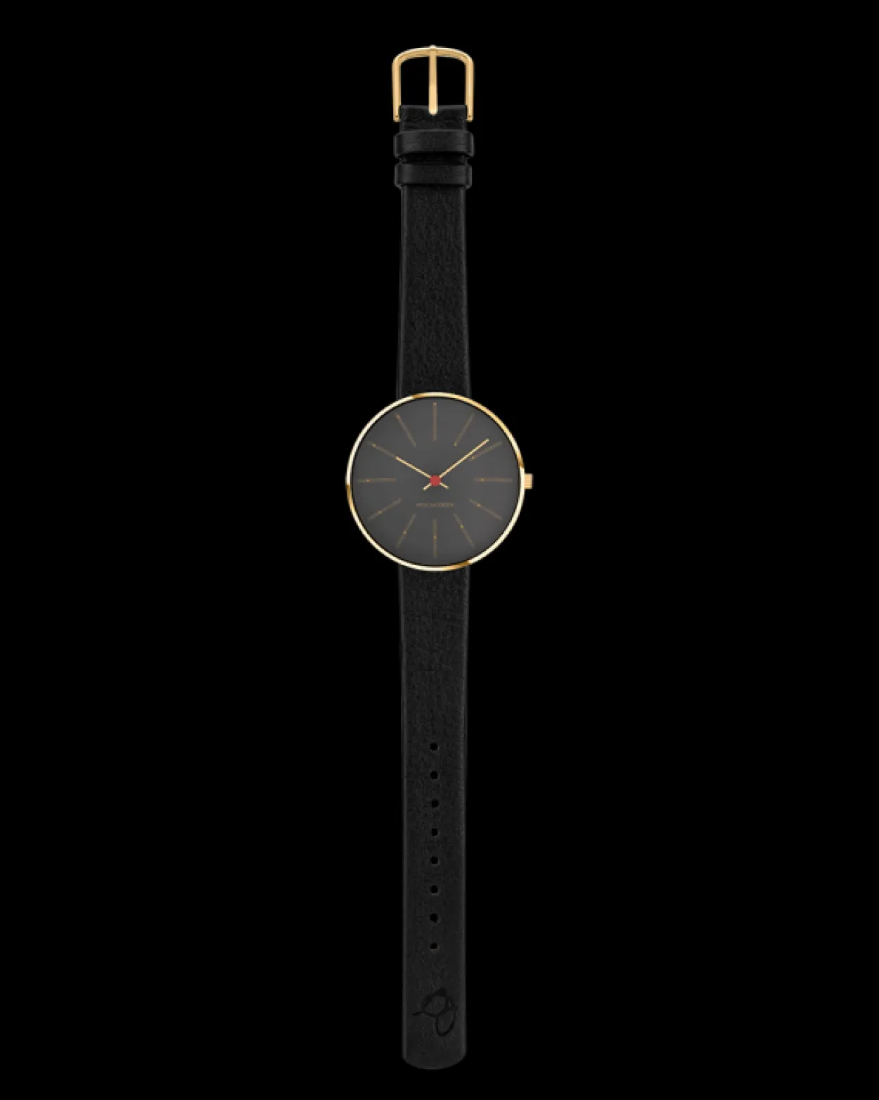 ARNE JACOBSEN BANKERS 34 MM GRÅ MED SORT LÆDER - 53109-1601G
