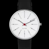 ARNE JACOBSEN BANKERS 34MM STÅL OG SORT LÆDER - 53101-1601