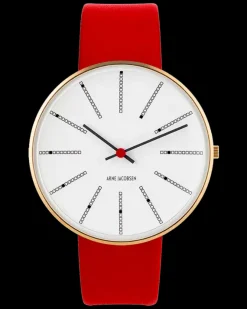ARNE JACOBSEN UR BANKERS MED RØD LÆDERREM 40MM - 53108-2003G