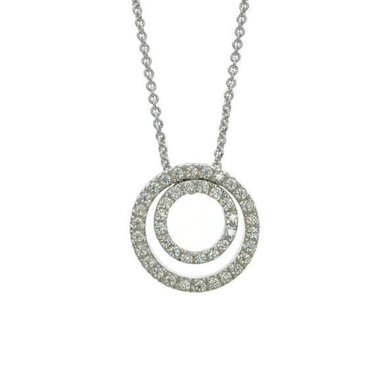 CHRISTOFFERSEN JEWELLERY HALSKÆDE SØLV DOBBELT CIRKEL MED ZIRKONIA - 2010127