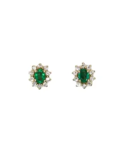 CHRISTOFFERSEN JEWELLERY ROSÉT ØRESTIKKER 14 KARAT GULD MED SMARAGD OG BRILLANTER - 3070256G-SM