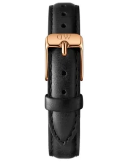 DANIEL WELLINGTON LÆDERREM SORT 12 MM MED ROSA SPÆNDE - DW00200183