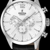 FESTINA HERRE UR STÅL CHRONOGRAF MED SORT LÆDERREM F20542/1
