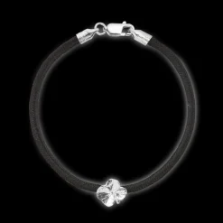 FLORA DANICA ARMBÅND SORT SILKESNOR SØLV FIRKLØVER - FLC-SILK-BLACK-16-S