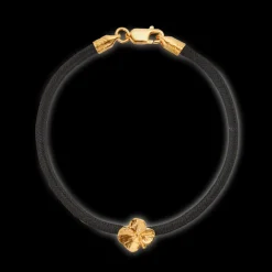 FLORA DANICA ARMBÅND SORT SILKE MED FORGYLDT FIRKLØVER - FLC-SILK-BLACK-16-G
