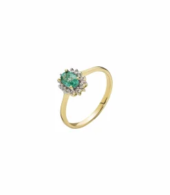 LUND COPENHAGEN 14 KARTS GULD RING MED SMARAGD OG DIAMANTER- 5071225-09