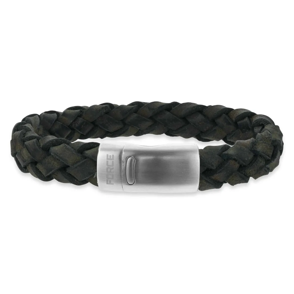 SCROUPLES FORCE ARMBÅND I GRØNT LÆDER OG STÅL 21CM - 03561A,M